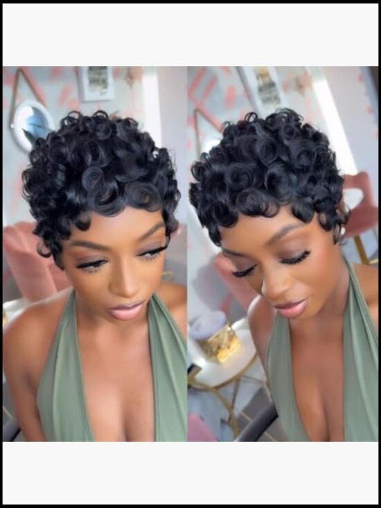 Short Pixie Cut Wig Human Hair Glueless Layered Wavy Natural Look Daily Wear